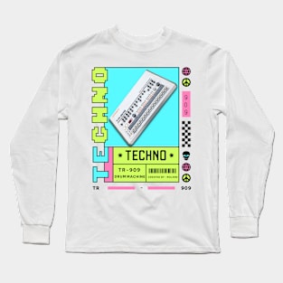 TECHNO  - TR 909 Drum Machine (black/pink/green) Long Sleeve T-Shirt